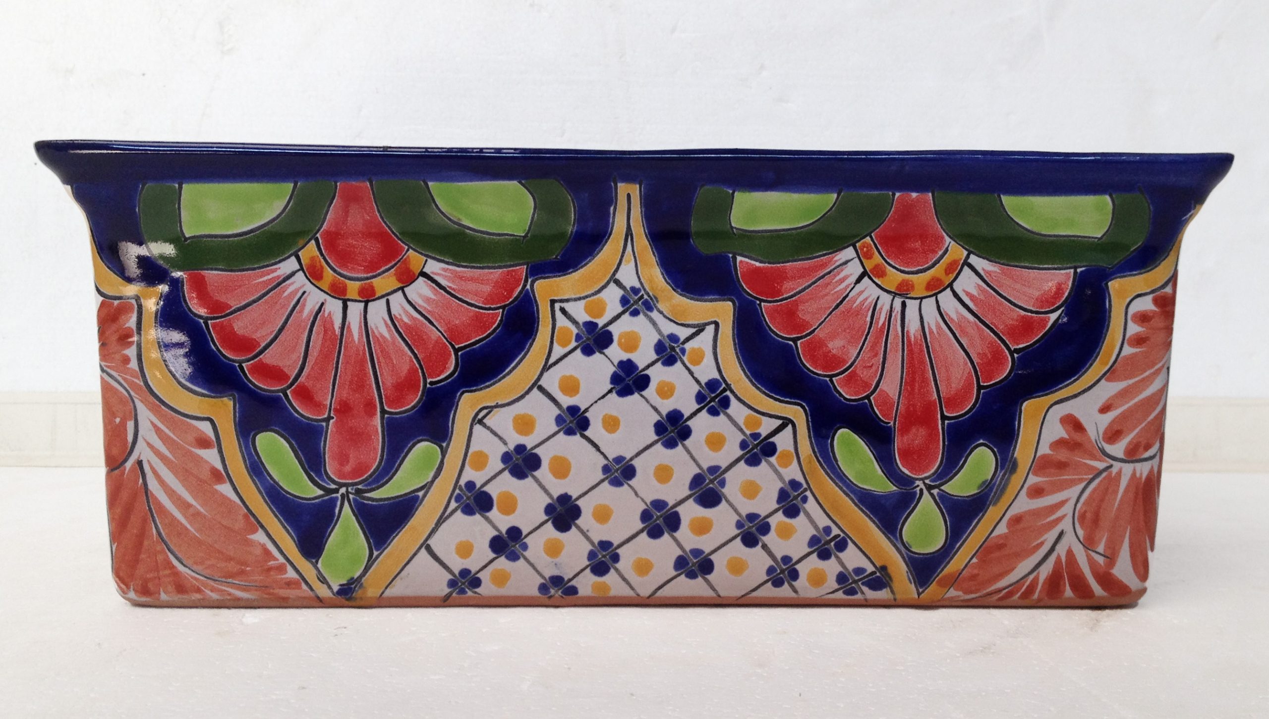 Hand Painted Ceramic Rectangular Flower Pot-Large (39cm x 18cm x 15cm)
