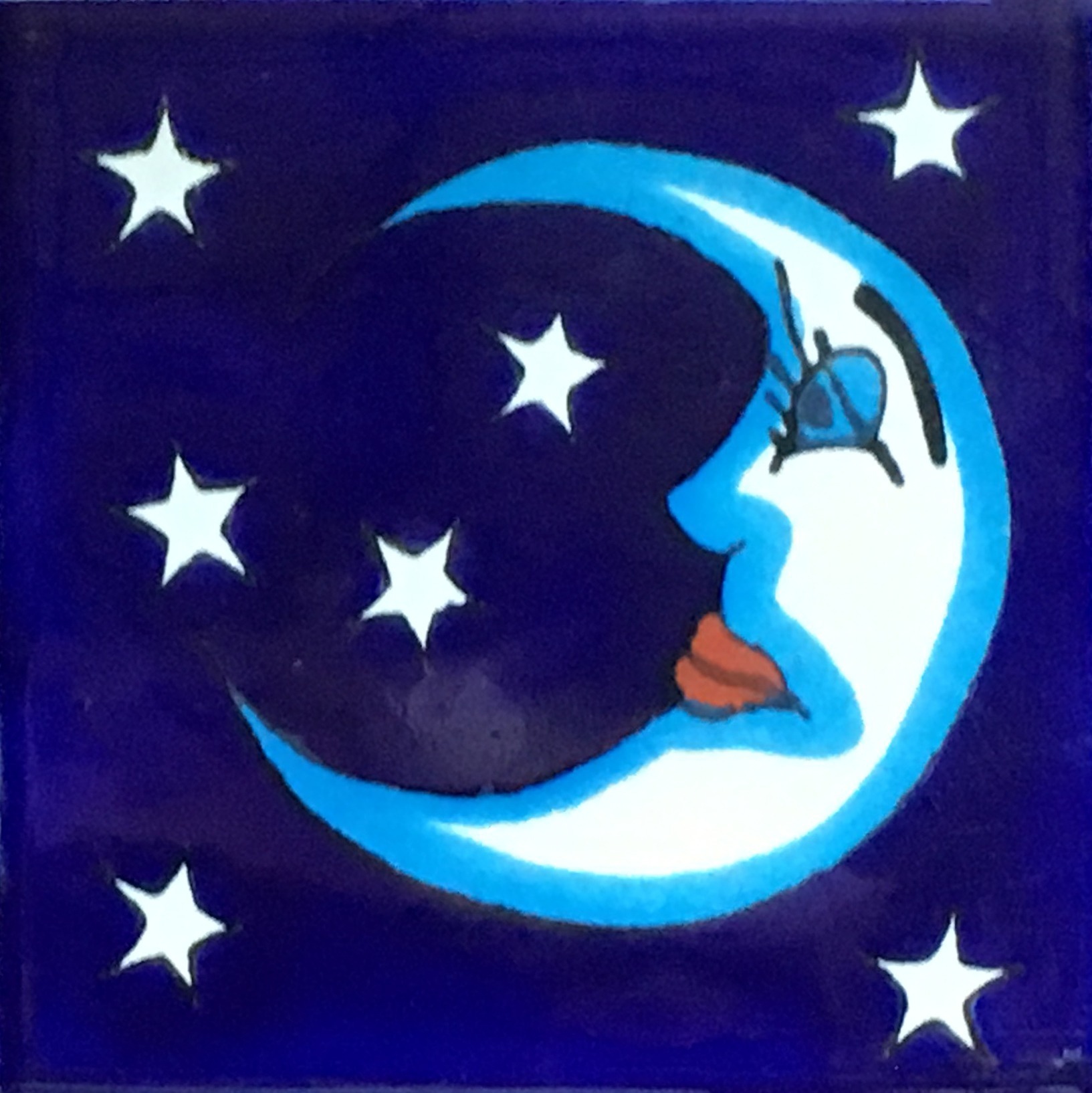 Mexican Talavera Tile - AMT MOON CRESCENT & STARS