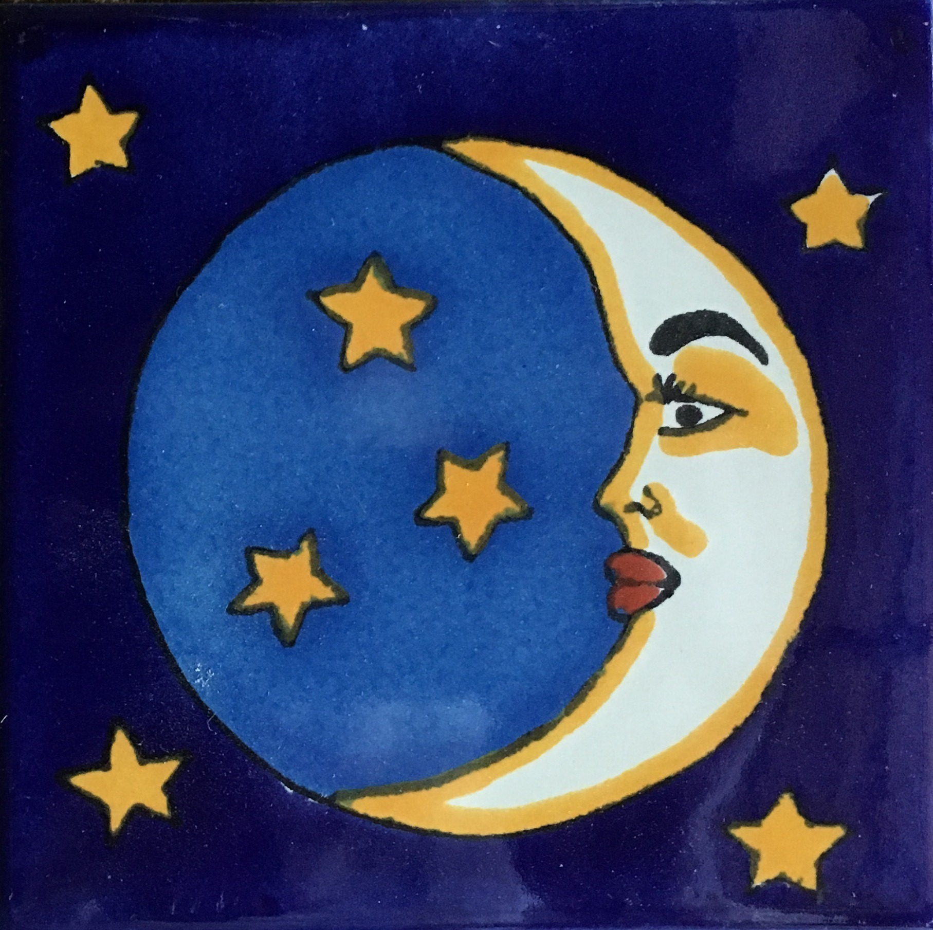 Mexican Talavera Tile - AMT MOON AND STARS
