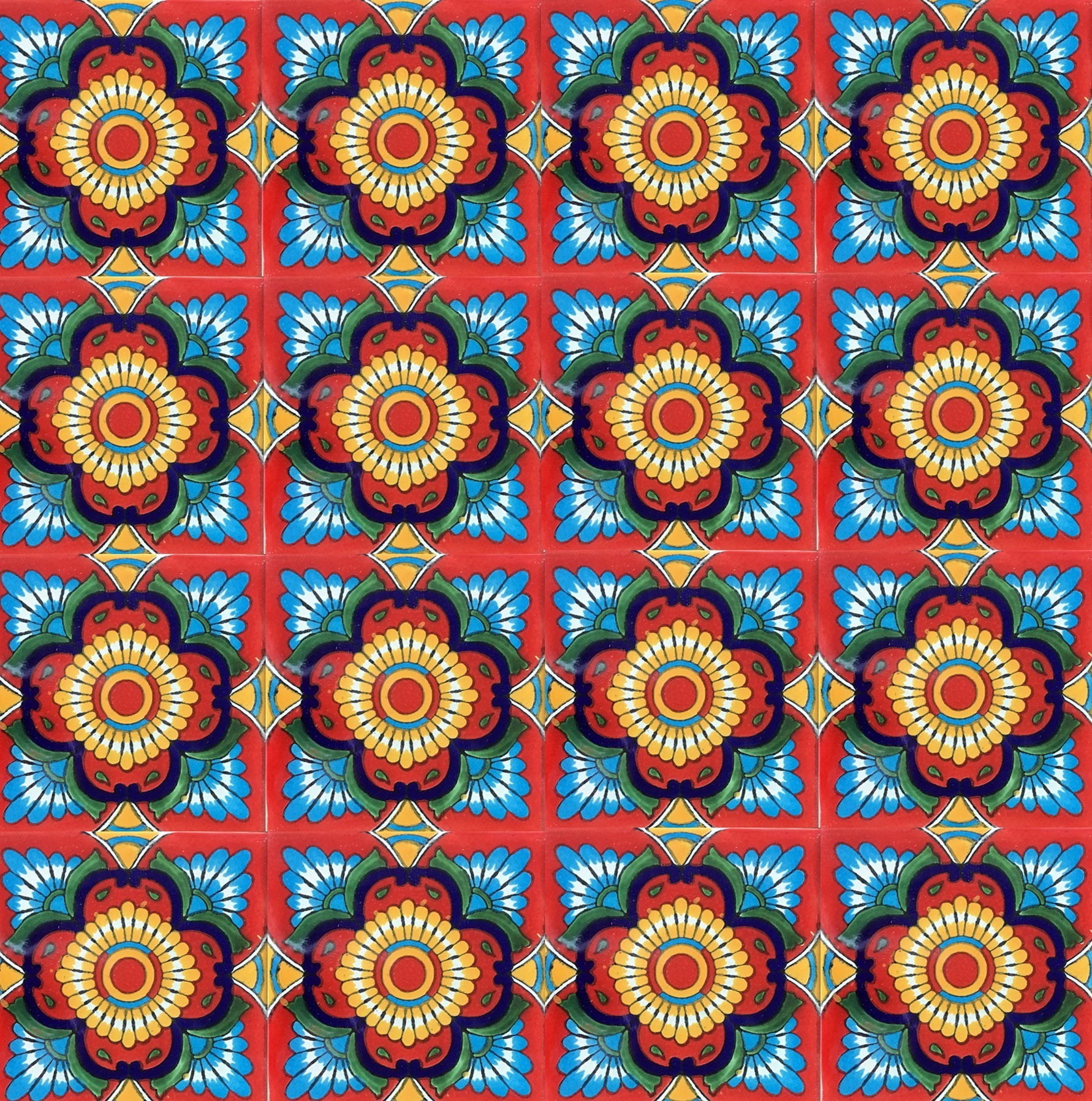 Mexican Talavera Tile - MAN-015 RED WITH GREEN
