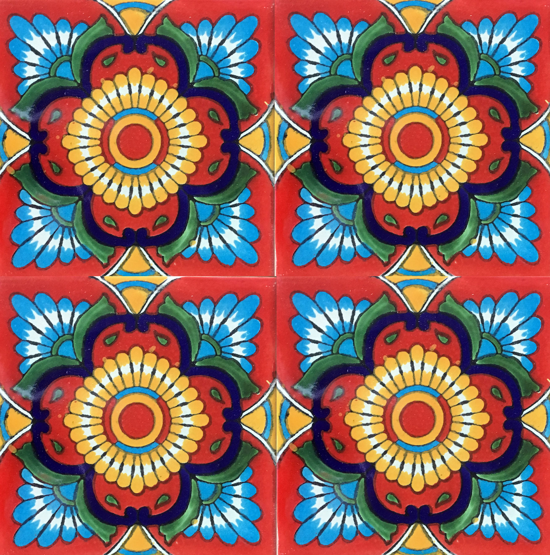 Mexican Talavera Tile - MAN-015 RED WITH GREEN