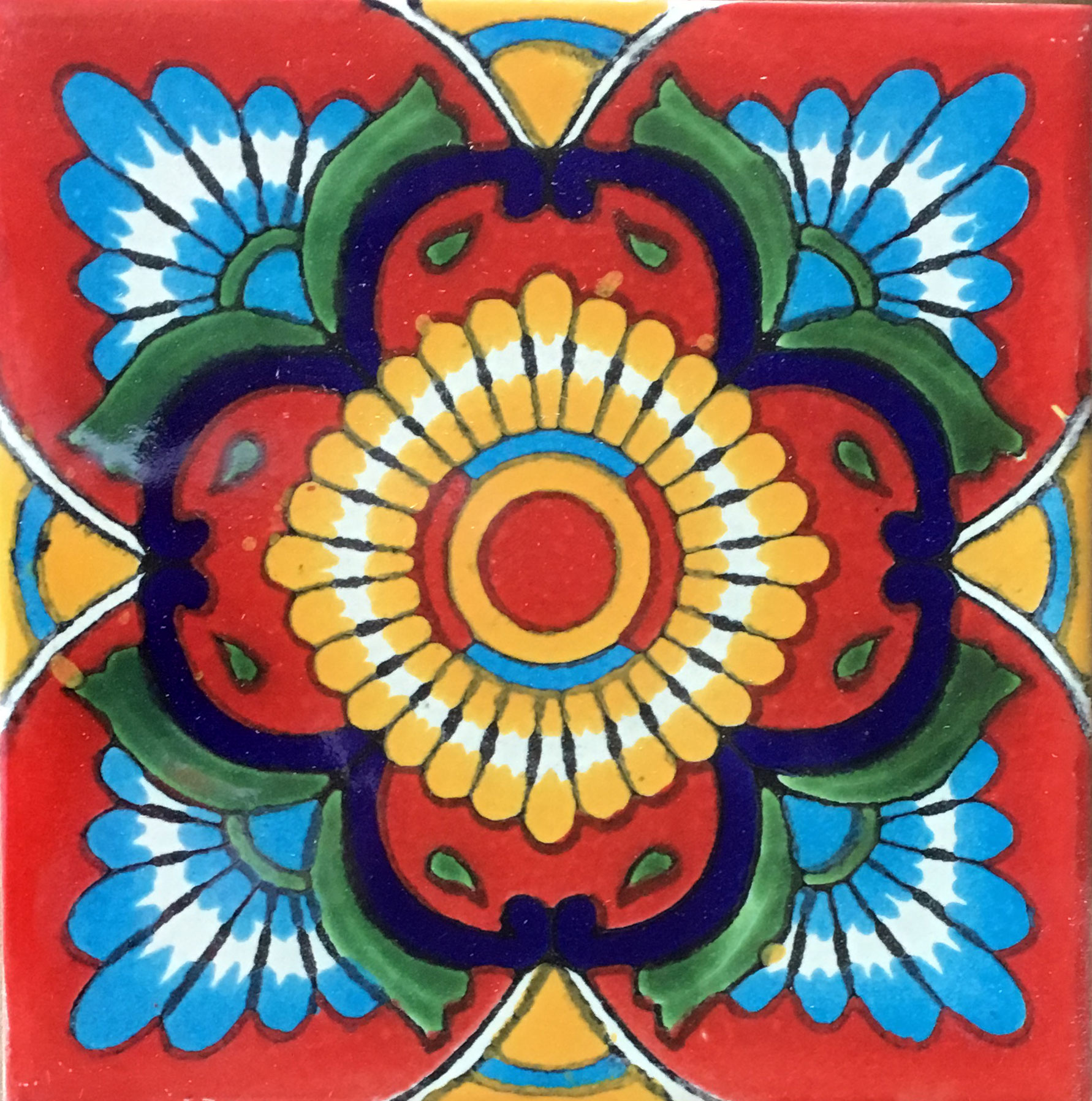 Mexican Talavera Tile - MAN-015 RED WITH GREEN